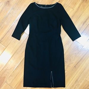 Talbots black cotton stretch knit pencil dress leather accents 6 medium …